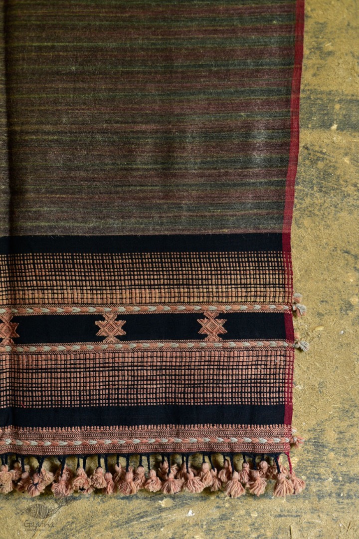 Handwoven Cotton & tussar silk bhujodi weaving stoles from kutch