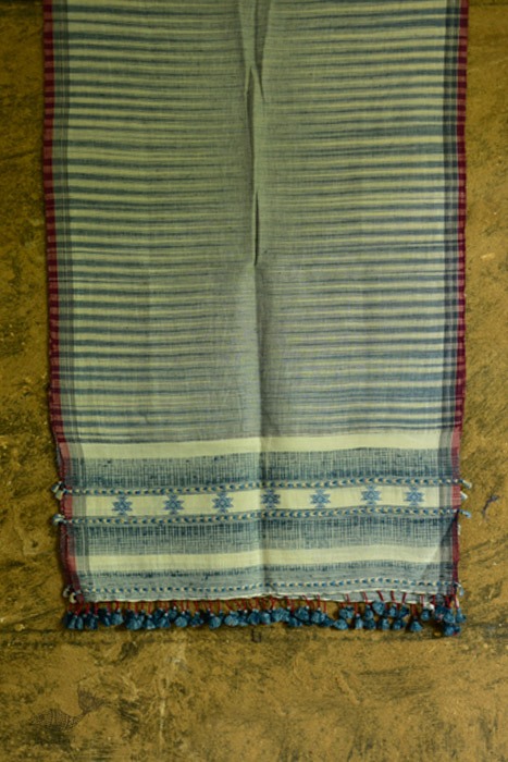 Handwoven Cotton linen bhujodi weaving stoles from kutch