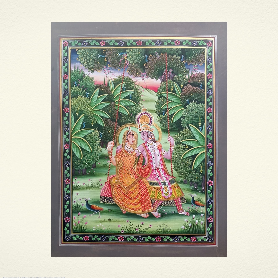 shop Miniature Painting - Radhe Krishna on Swing