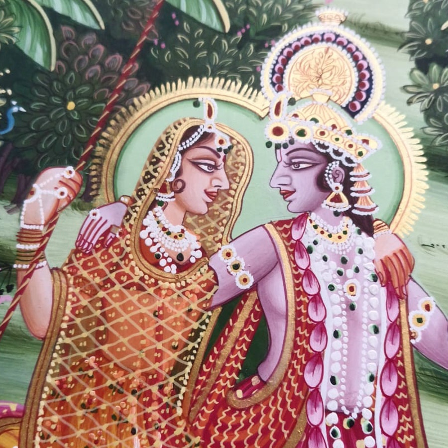 shop Miniature Painting - Radhe Krishna on Swing