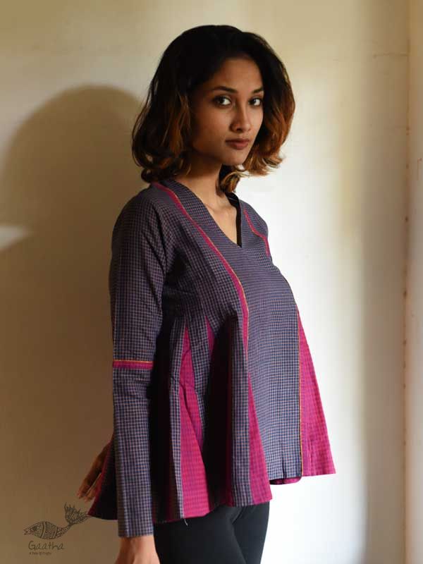 shop Handloom Cotton Checks A-line Short Top