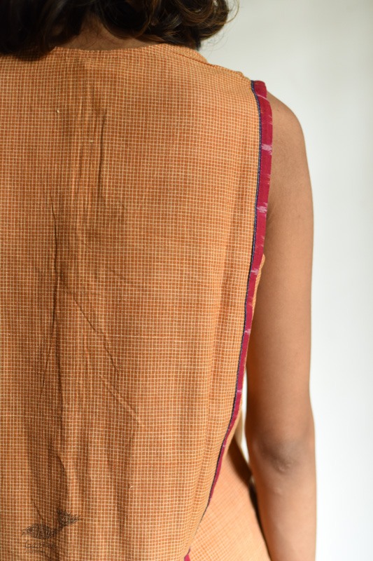 shop Handloom Cotton Ikat Designer  DressHandloom Cotton Designer Checks Brown Dress