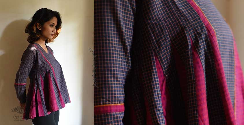 shop Handloom Cotton Checks A-line Short Top