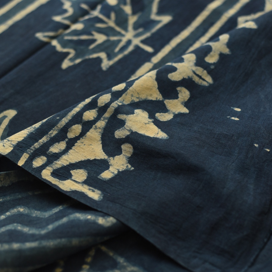 Exclusive Block Printed Cotton Dabu ~ Indigo Saree