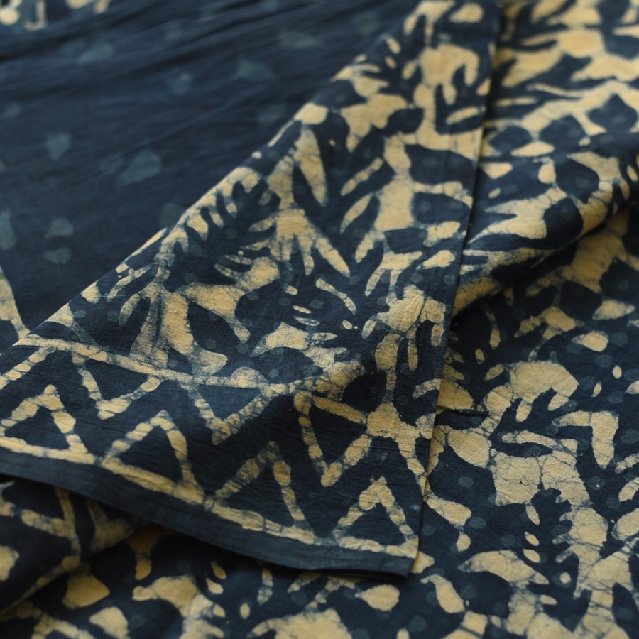 Exclusive Block Printed Cotton Dabu ~ Indigo Saree
