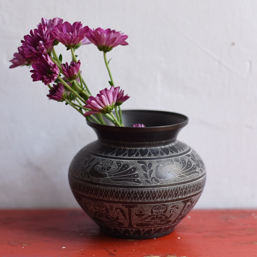Brass Lota with Hand Carvings 