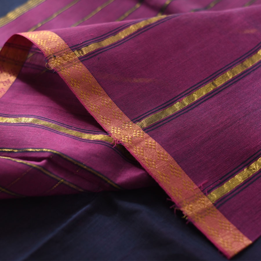 Handwoven cotton saree | - Navy Blue from Andhra Pradesh