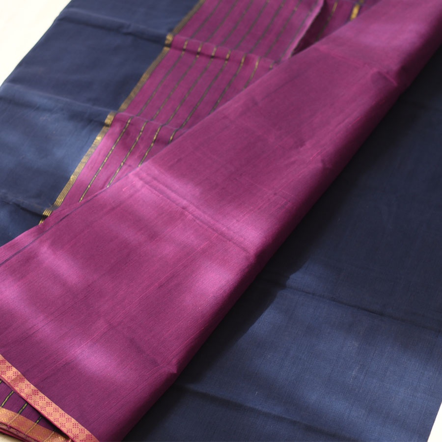 Handwoven cotton saree | - Navy Blue from Andhra Pradesh