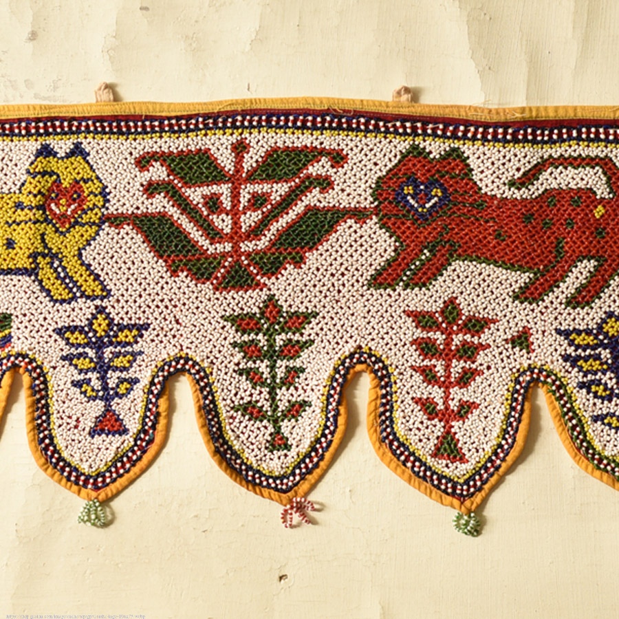Gujrat Bead Work - Old & Antique Wall Hanging - Lion Motif
