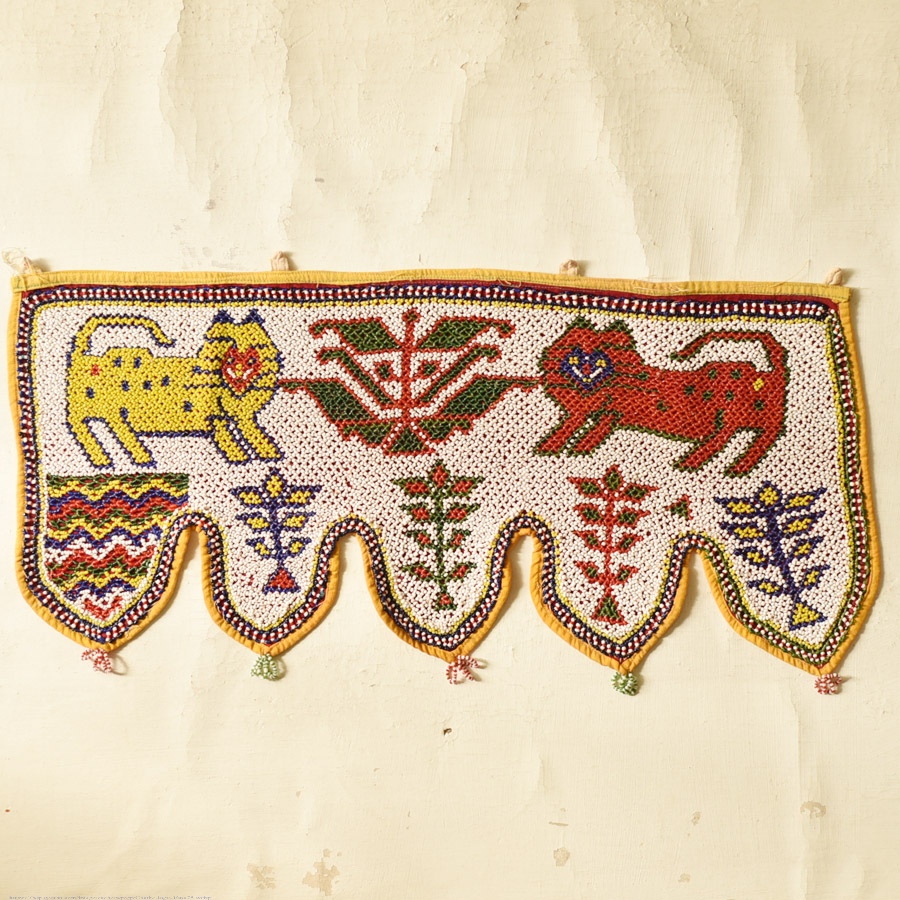 Gujrat Bead Work - Old & Antique Wall Hanging - Lion Motif