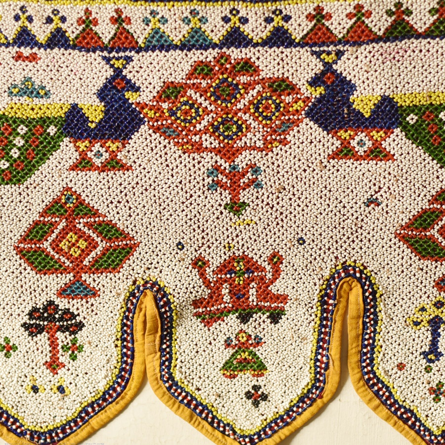 Gujrat Bead Work - Old & Antique Wall Hanging - Ganesh & Peacock