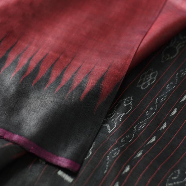 shop Pure Tussar Silk Maroom Saree With Black Border