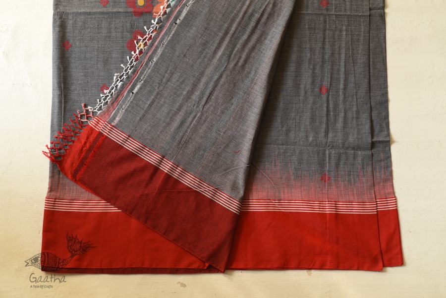 shop handloom pure cotton Grey Saree