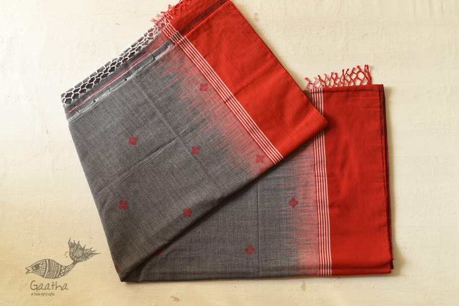 shop handloom pure cotton Grey Saree