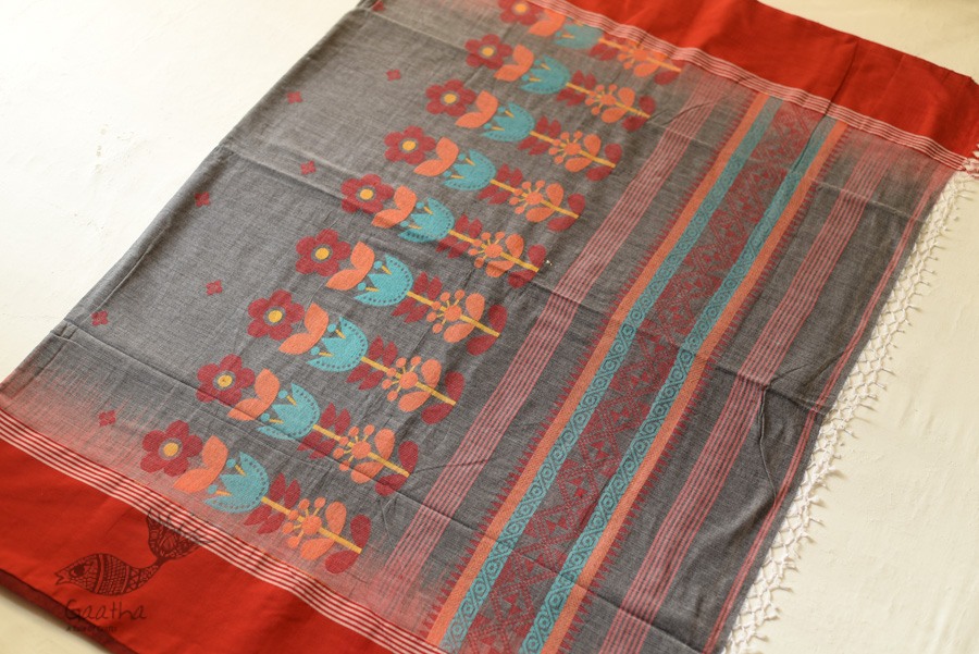 shop handloom pure cotton Grey Saree