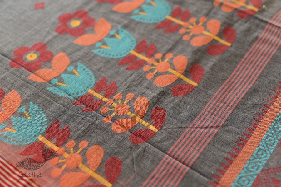 shop handloom pure cotton Grey Saree