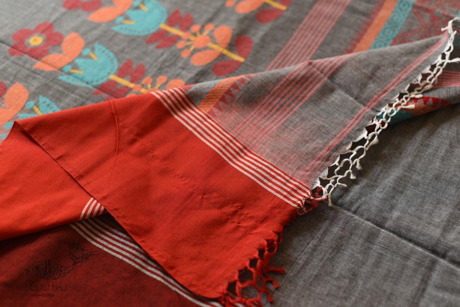 shop handloom pure cotton Grey Saree