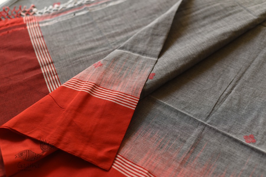 shop handloom pure cotton Grey Saree