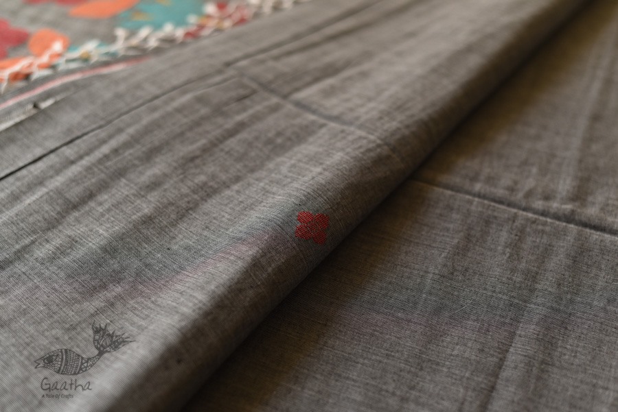 shop handloom pure cotton Grey Saree