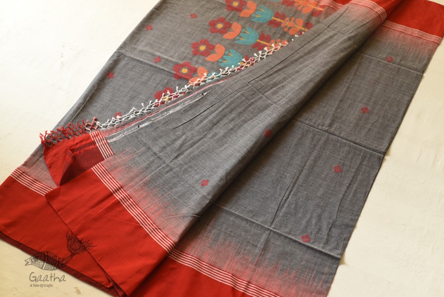 shop handloom pure cotton Grey Saree