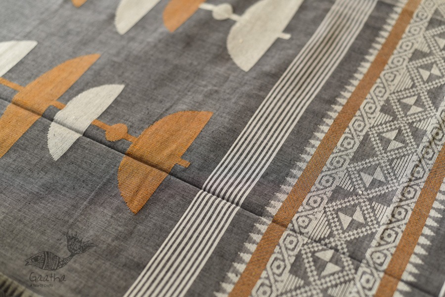 shop Handloom Cotton Grey Saree With Woven Border