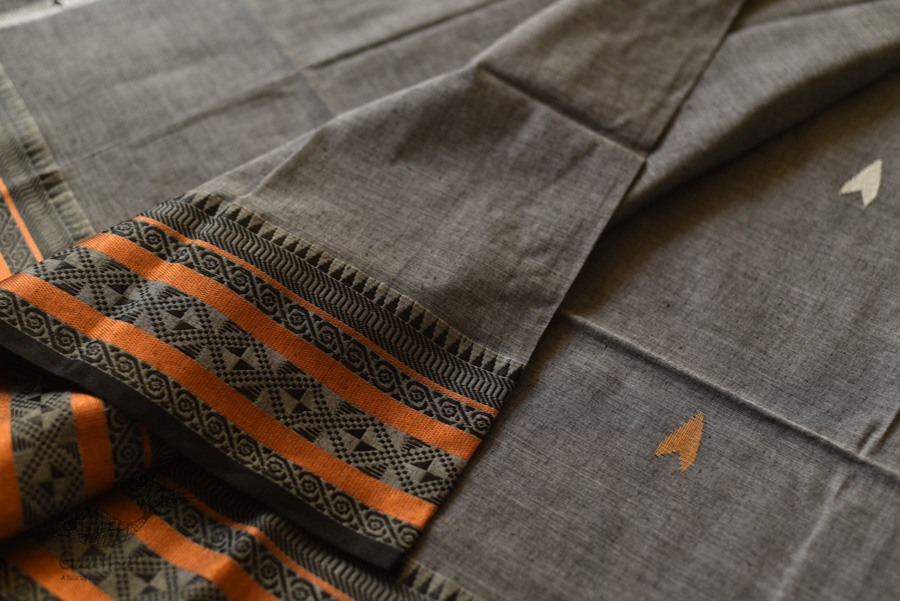 shop Handloom Cotton Grey Saree With Woven Border