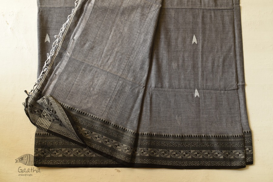 shop Handloom Cotton Grey Saree With Woven Border