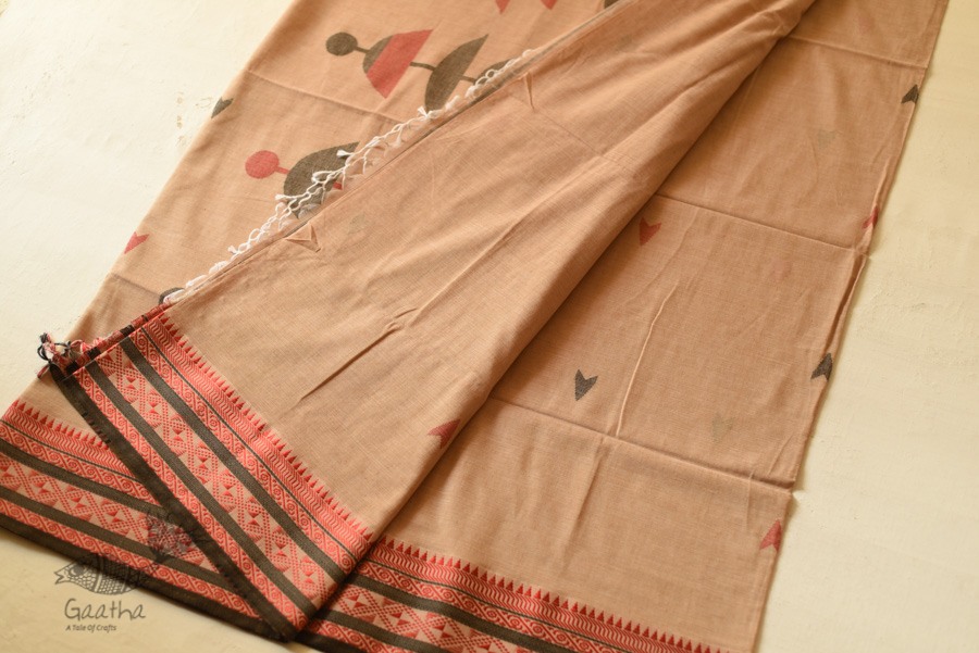 shop handloom pure cotton Almond Brown saree