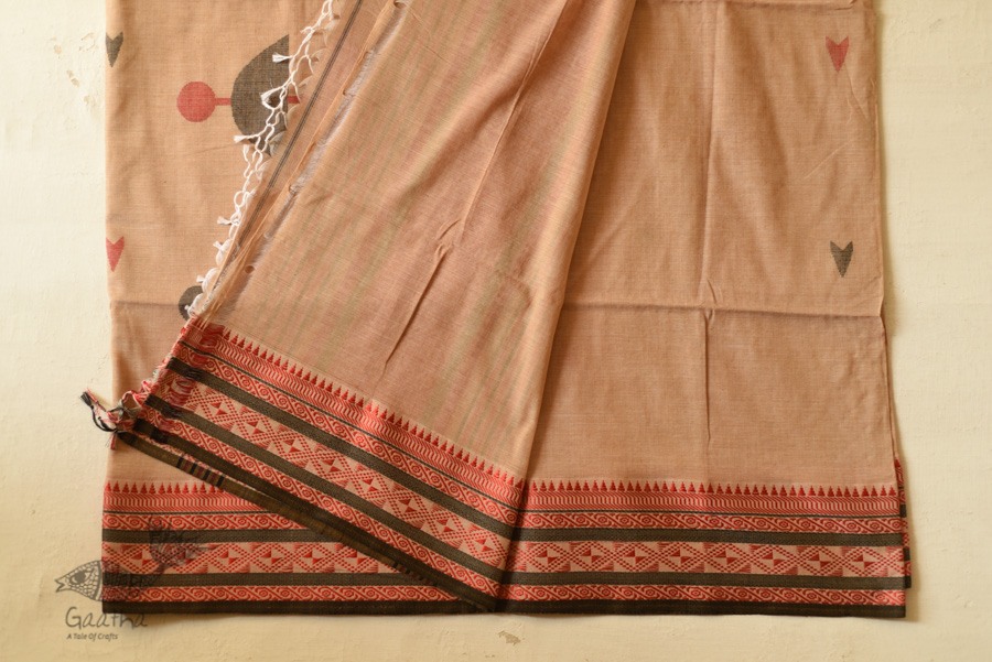 shop handloom pure cotton Almond Brown saree