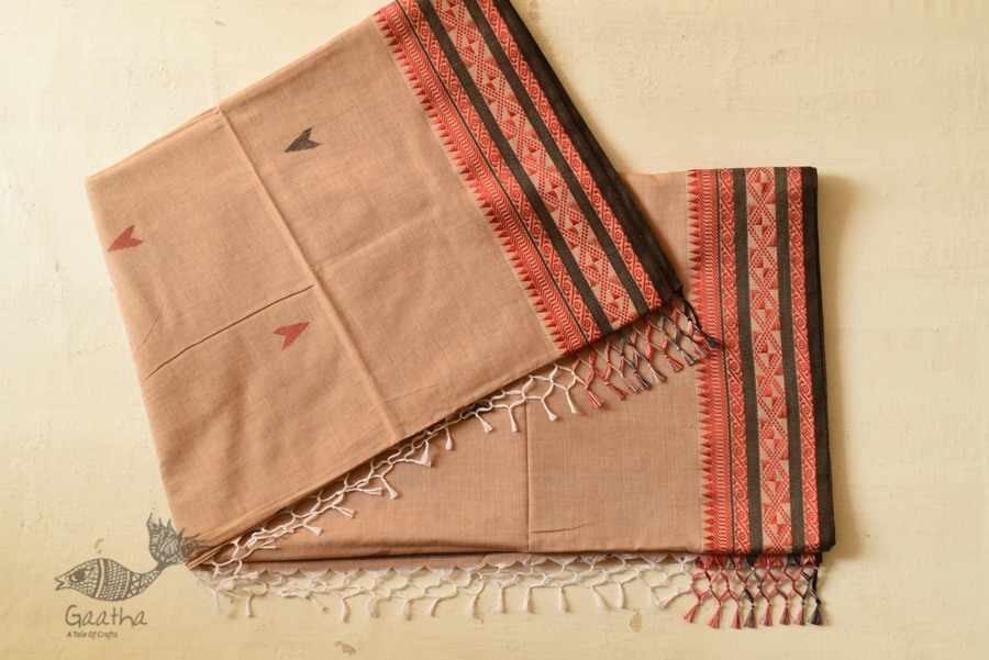 shop handloom pure cotton Almond Brown saree