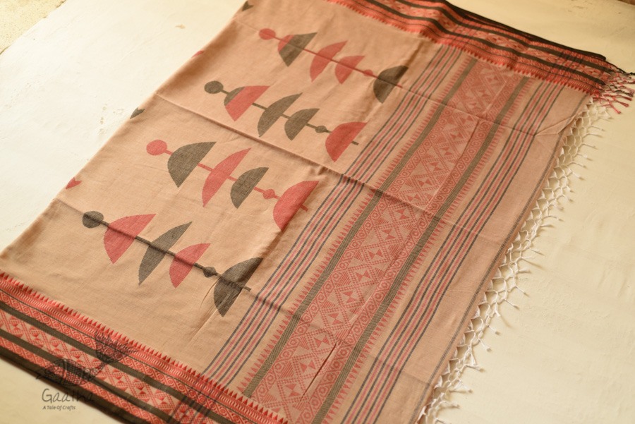 shop handloom pure cotton Almond Brown saree