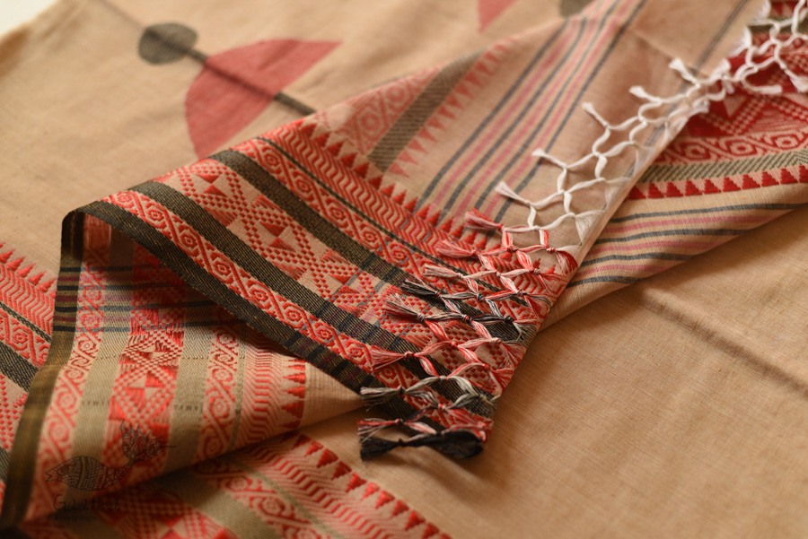 shop handloom pure cotton Almond Brown saree