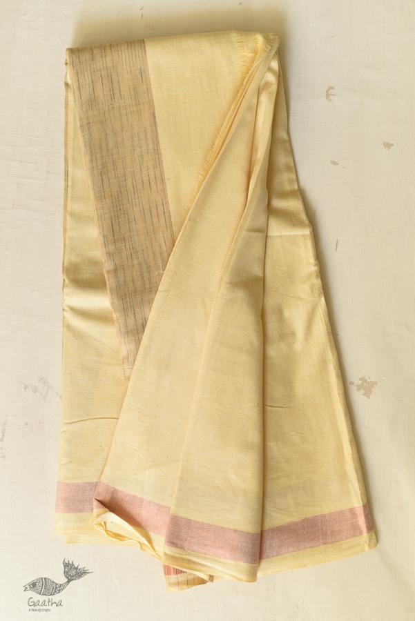 Handloom Cotton Dhoti & Khes Set - Yellow