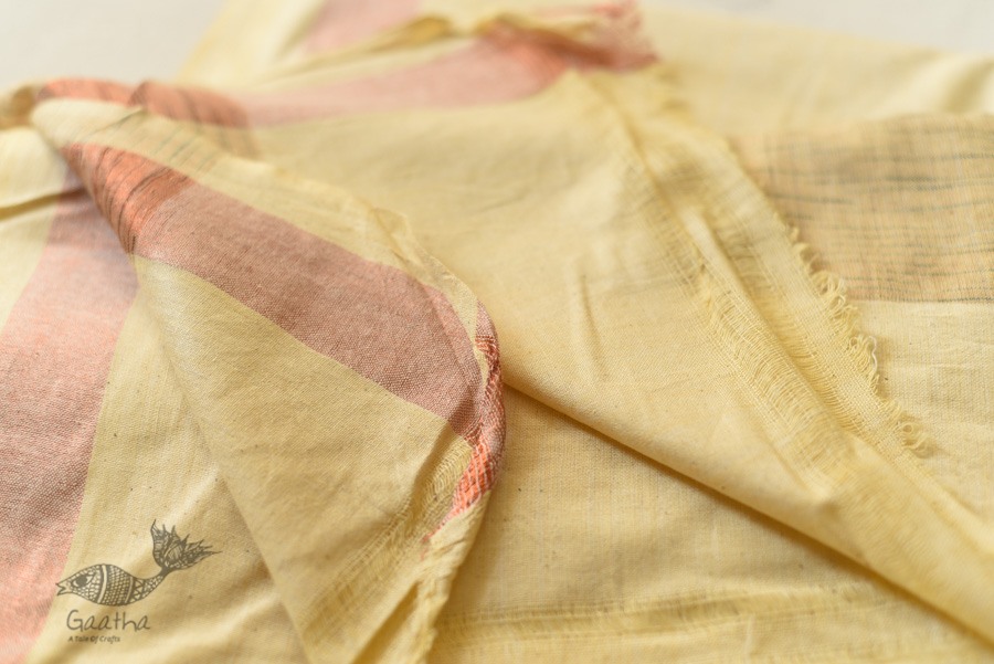 Handloom Cotton Dhoti & Khes Set - Yellow