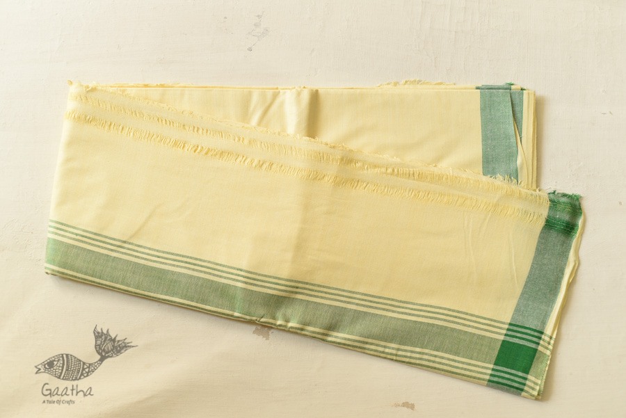 handwoven Cotton Dhoti & Khes Set - Yellow