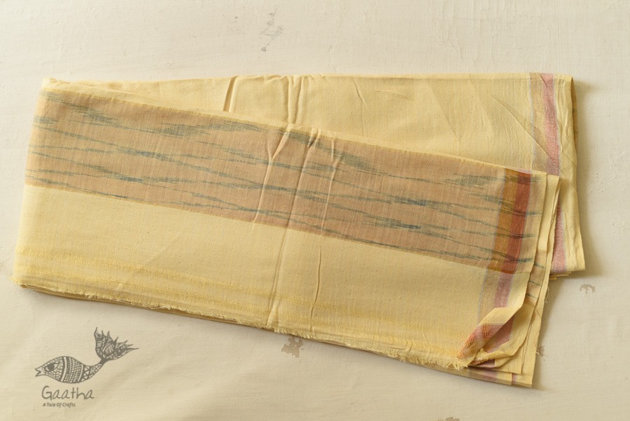 shop Handloom Cotton Dhoti and khes - Off White with zari Border