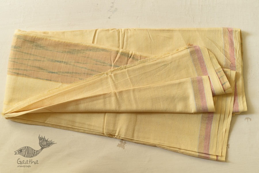 shop Handloom Cotton Dhoti and khes - Off White with zari Border