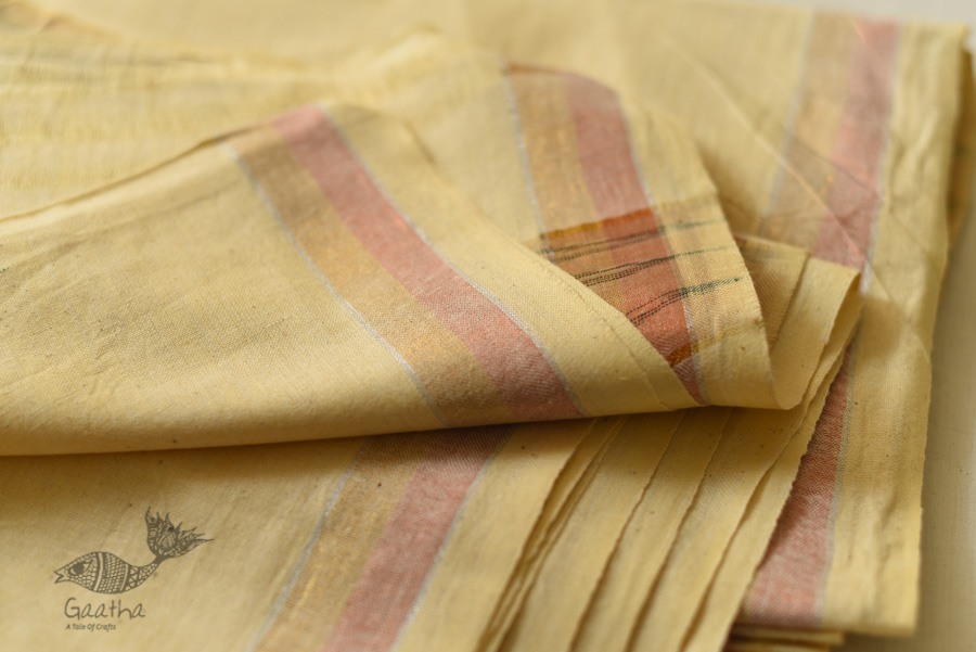 shop Handloom Cotton Dhoti and khes - Off White with zari Border