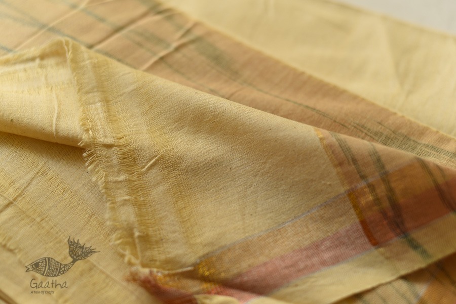 shop Handloom Cotton Dhoti and khes - Off White with zari Border