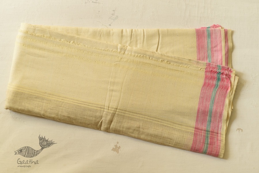 shop Handloom Cotton Dhoti and khes - Off White with Border