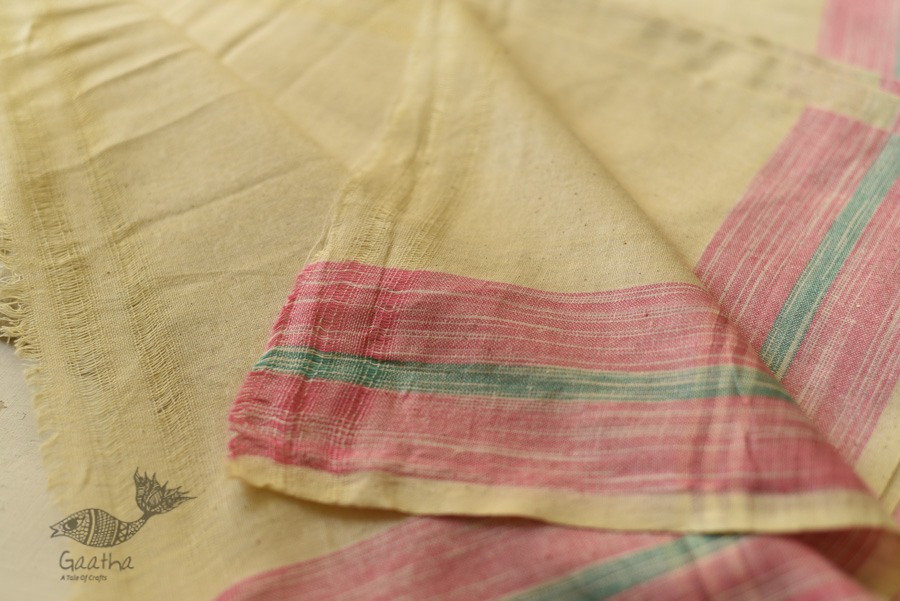 shop Handloom Cotton Dhoti and khes - Off White with Border