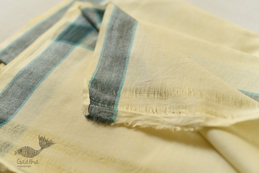 shop Handloom Cotton Dhoti and khes - Off White with Border