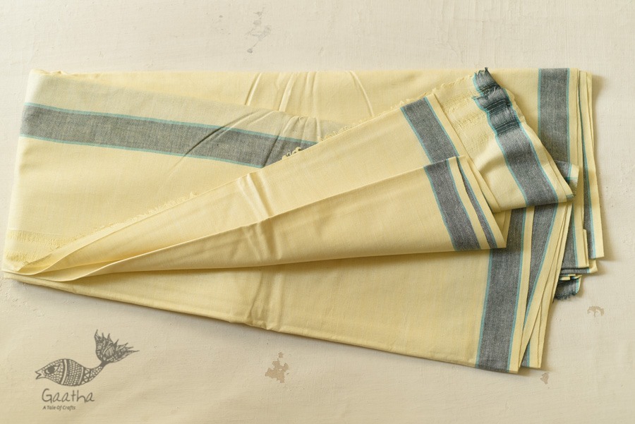 shop Handloom Cotton Dhoti and khes - Off White with Border