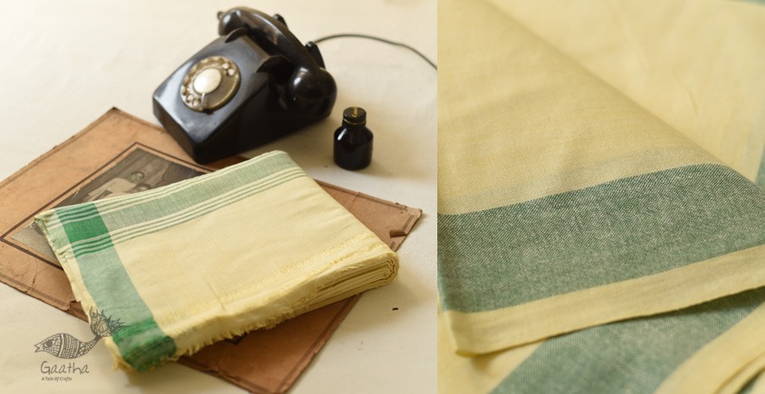 handwoven Cotton Dhoti & Khes Set - Yellow