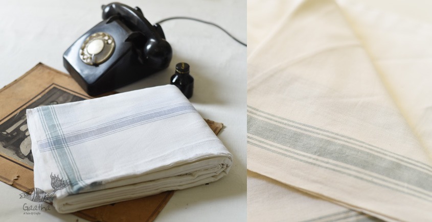 shop handwoven Cotton  Dhoti & Khes in Off White Color with Simple Border