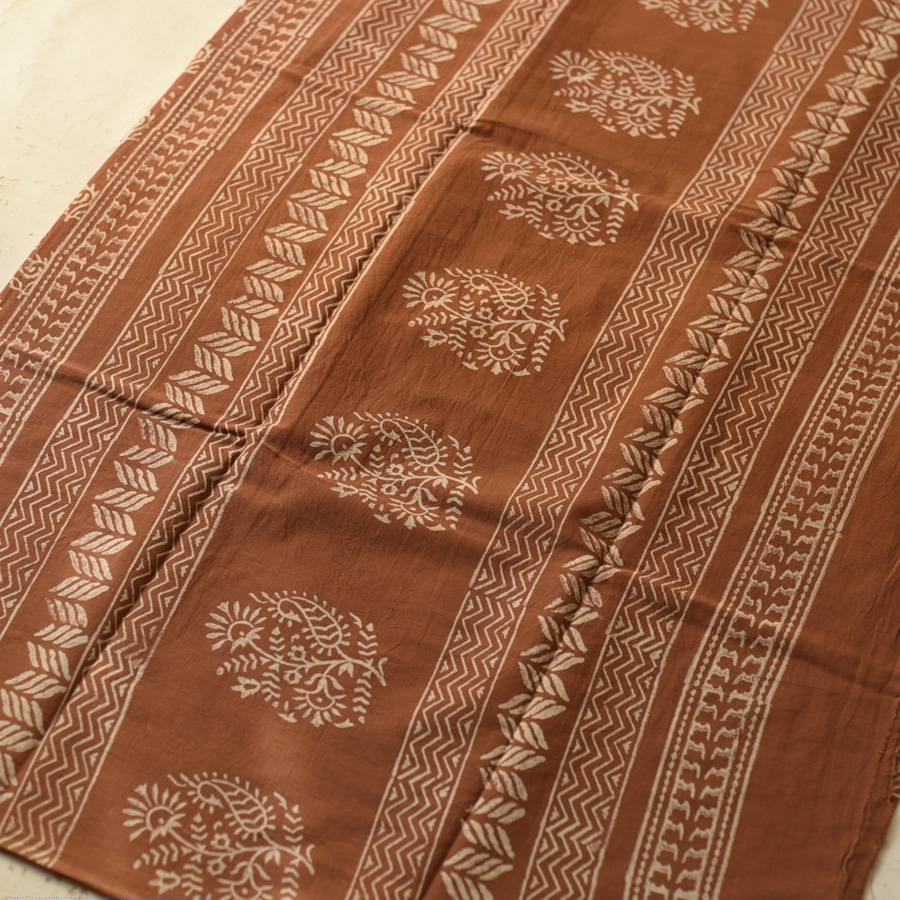 shop Bagru Printed Cotton Brown Saree