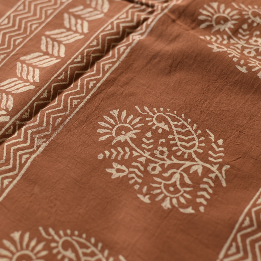 shop Bagru Printed Cotton Brown Saree