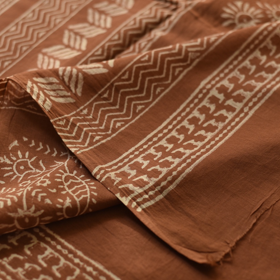 shop Bagru Printed Cotton Brown Saree