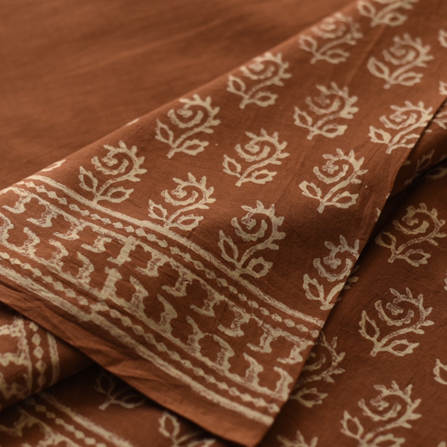 shop Bagru Printed Cotton Brown Saree