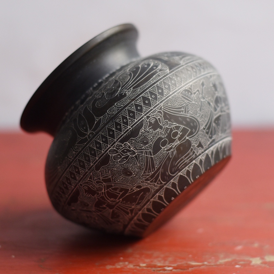Shop Carving on Brass Lota from Khajuraho 